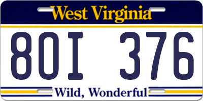 WV license plate 8OI376