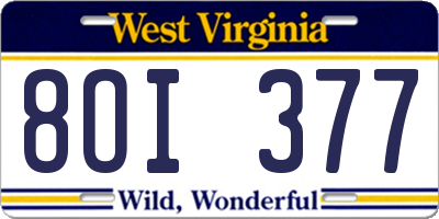 WV license plate 8OI377