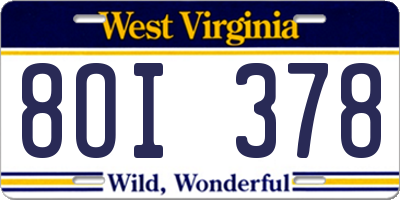 WV license plate 8OI378