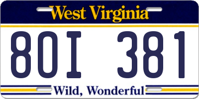 WV license plate 8OI381