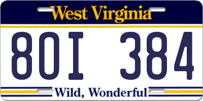 WV license plate 8OI384