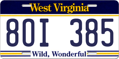 WV license plate 8OI385