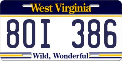 WV license plate 8OI386