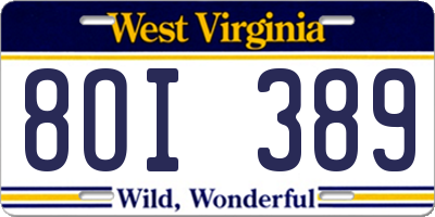WV license plate 8OI389
