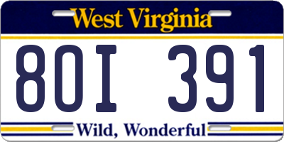 WV license plate 8OI391
