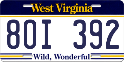 WV license plate 8OI392