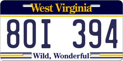 WV license plate 8OI394