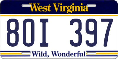 WV license plate 8OI397