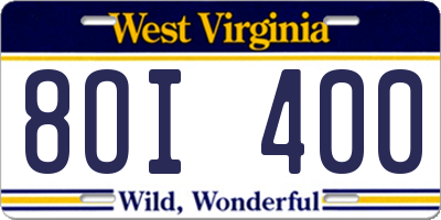 WV license plate 8OI400