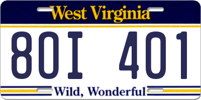 WV license plate 8OI401