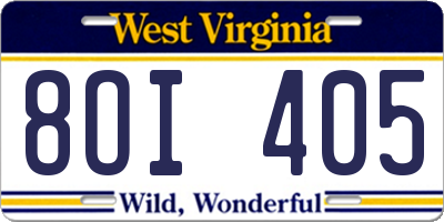 WV license plate 8OI405