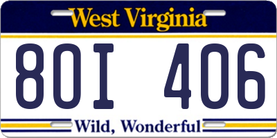 WV license plate 8OI406