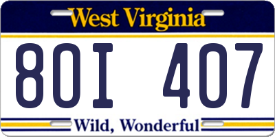 WV license plate 8OI407