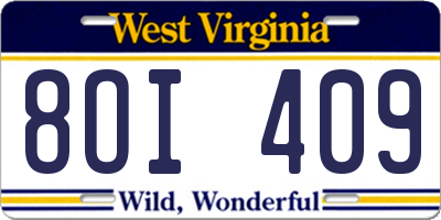 WV license plate 8OI409
