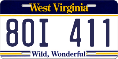WV license plate 8OI411