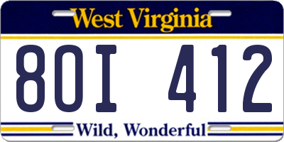 WV license plate 8OI412