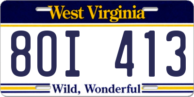 WV license plate 8OI413