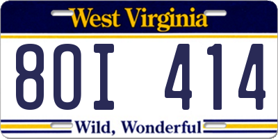WV license plate 8OI414