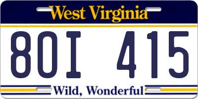 WV license plate 8OI415