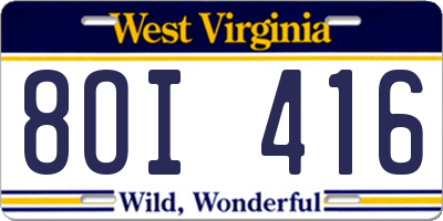 WV license plate 8OI416