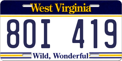 WV license plate 8OI419