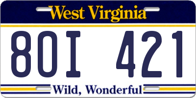WV license plate 8OI421