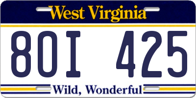 WV license plate 8OI425