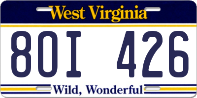 WV license plate 8OI426