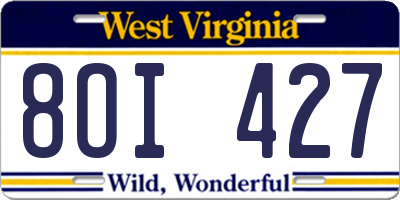 WV license plate 8OI427
