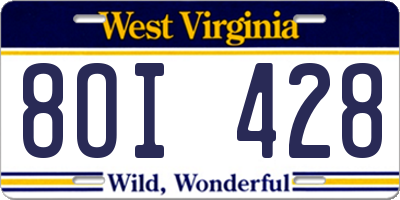 WV license plate 8OI428