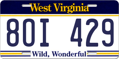 WV license plate 8OI429