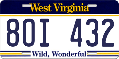 WV license plate 8OI432