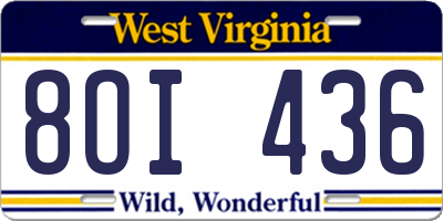 WV license plate 8OI436