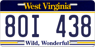 WV license plate 8OI438