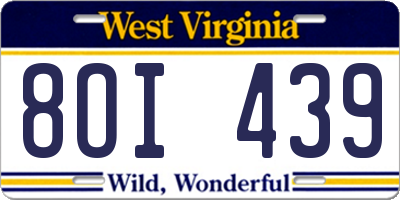 WV license plate 8OI439
