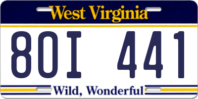 WV license plate 8OI441
