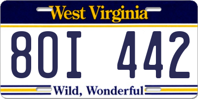 WV license plate 8OI442