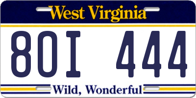 WV license plate 8OI444