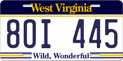 WV license plate 8OI445