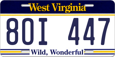 WV license plate 8OI447
