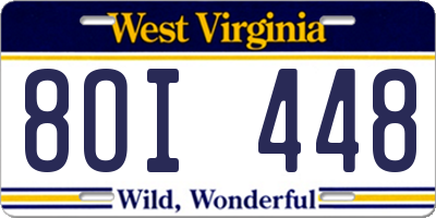 WV license plate 8OI448