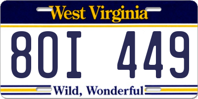WV license plate 8OI449