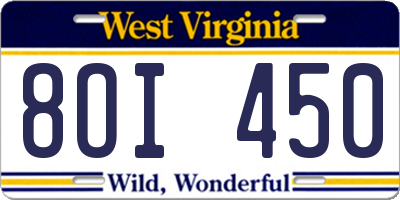 WV license plate 8OI450