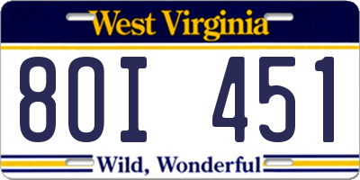 WV license plate 8OI451