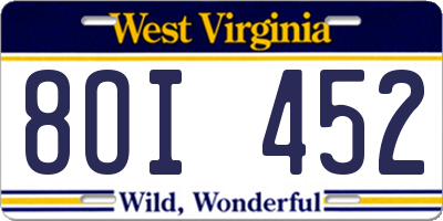 WV license plate 8OI452