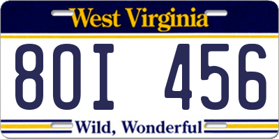 WV license plate 8OI456