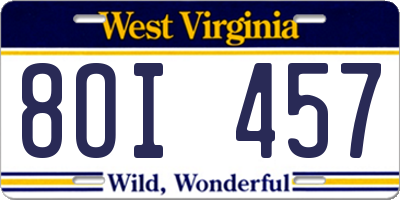 WV license plate 8OI457