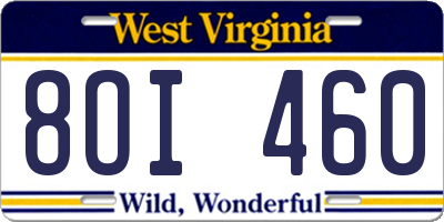 WV license plate 8OI460
