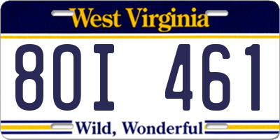 WV license plate 8OI461
