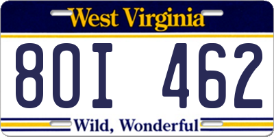 WV license plate 8OI462